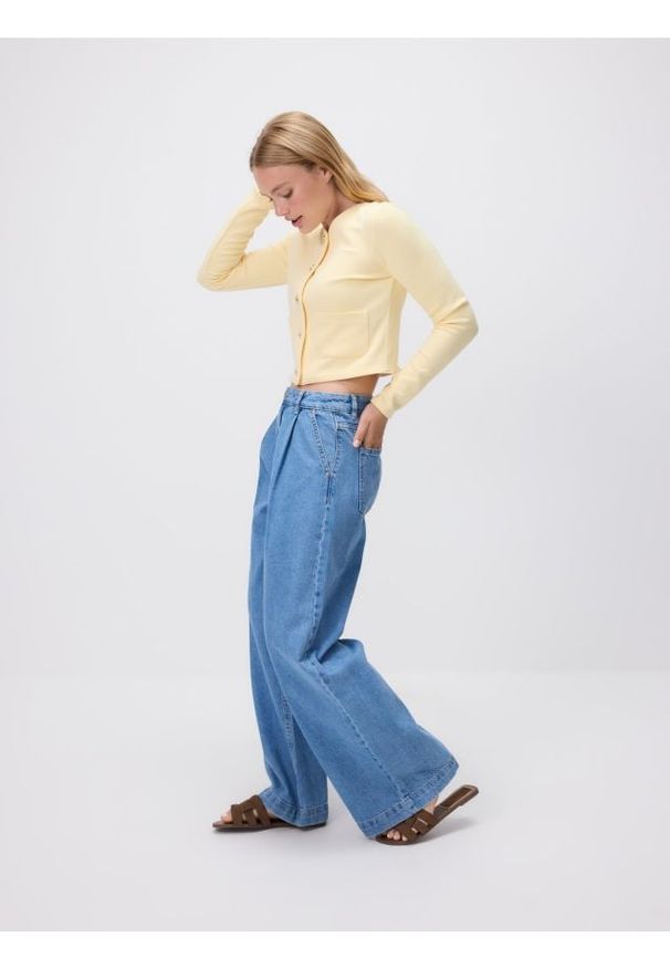 Reserved - Jeansy wide leg - niebieski. Kolor: niebieski