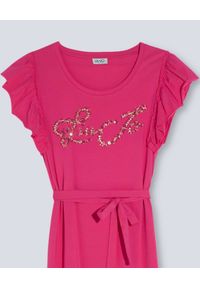 Liu Jo - LIU JO - Różowa sukienka maxi z aplikacją. Kolor: wielokolorowy, różowy, fioletowy. Wzór: aplikacja. Długość: maxi