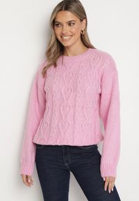 Born2be - Różowy Sweter z Wełną Ściągaczem i Tłoczeniem Riavonnae. Okazja: na co dzień. Kolor: różowy. Materiał: wełna. Styl: wizytowy, klasyczny, casual, elegancki #5