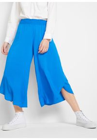 bonprix - Spodnie culotte z wygodnym paskiem w talii, dł. do łydki. Kolor: niebieski. Materiał: materiał. Styl: elegancki