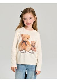 Sinsay - Bawełniana koszulka z nadrukiem - kremowy. Kolor: kremowy. Materiał: bawełna. Wzór: nadruk #1