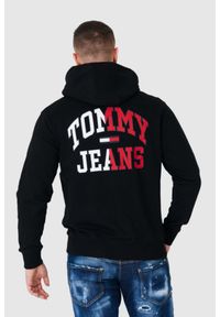 Tommy Jeans - TOMMY JEANS Czarna bluza męska na zamek z dużym logo, Rozmiar M. Typ kołnierza: kaptur. Kolor: czarny
