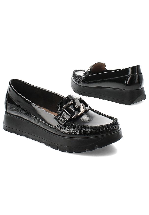 Czarne Modne Półbuty Armodo Stylowe Obuwie Damskie. Okazja: na spotkanie biznesowe. Zapięcie: klamry. Kolor: czarny. Materiał: lakier, skóra. Styl: elegancki