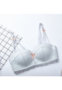 Intica - Biustonosz balkonetka push-up koronkowy z kokardkami Hafize. Kolor: szary. Materiał: koronka. Rodzaj stanika: push-up #1