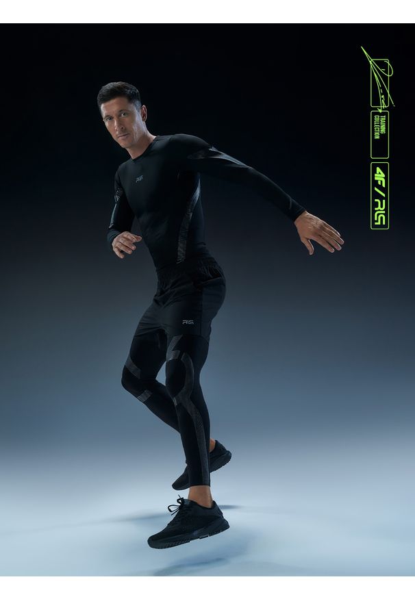 4f - 4F Legginsy treningowe kompresyjne męskie 4F x Robert Lewandowski M. Kolor: czarny. Wzór: nadruk. Sport: fitness