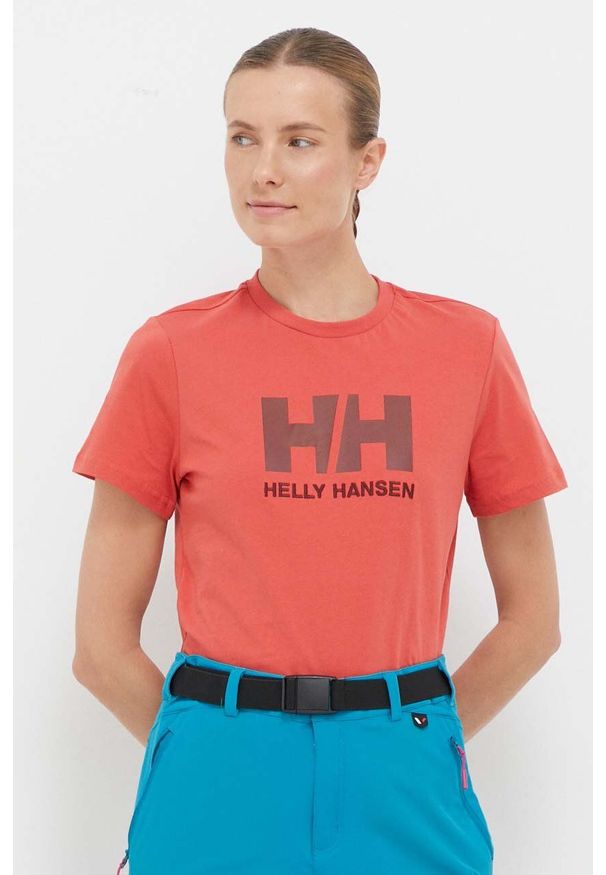 Helly Hansen t-shirt bawełniany kolor czerwony 34112-001. Okazja: na co dzień. Kolor: czerwony. Materiał: bawełna. Wzór: nadruk. Styl: casual