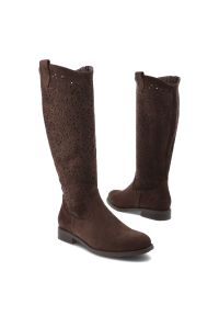 Kozaki damskie S.Barski, wysoka cholewka materiałowe wnętrze zapinane na suwak oraz miękka wkładka, brązowe, HY61-8023. Wysokość cholewki: przed kolano. Kolor: brązowy. Materiał: materiał. Szerokość cholewki: normalna #2