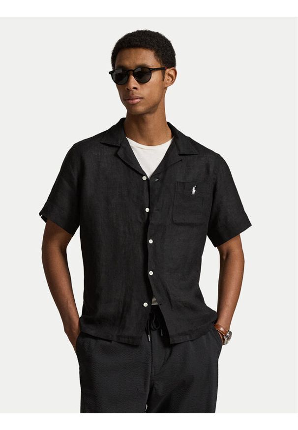 Polo Ralph Lauren Koszula 710966421500 Czarny Regular Fit. Typ kołnierza: polo. Kolor: czarny. Materiał: len