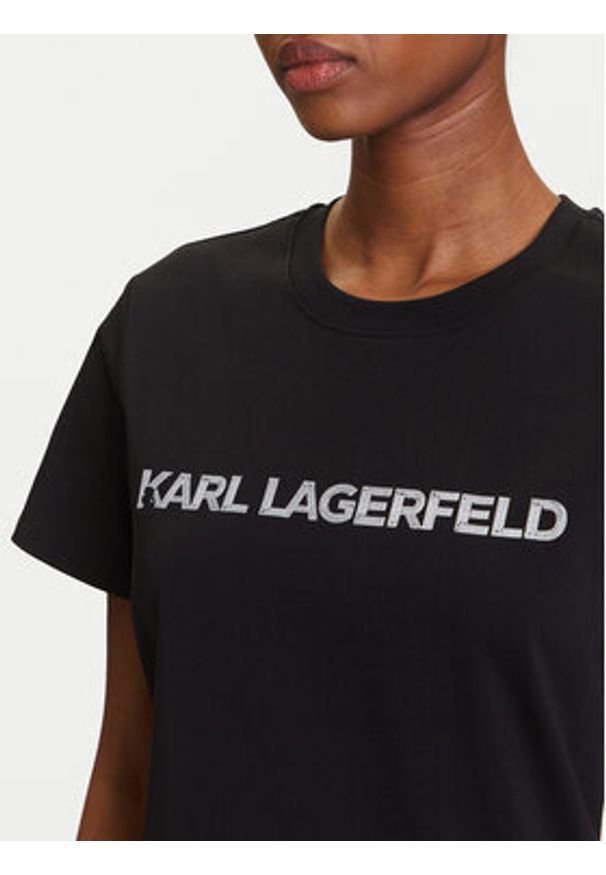 Karl Lagerfeld - KARL LAGERFELD T-Shirt A3W17102 Czarny Regular Fit. Typ kołnierza: dekolt w karo. Kolor: czarny. Materiał: bawełna