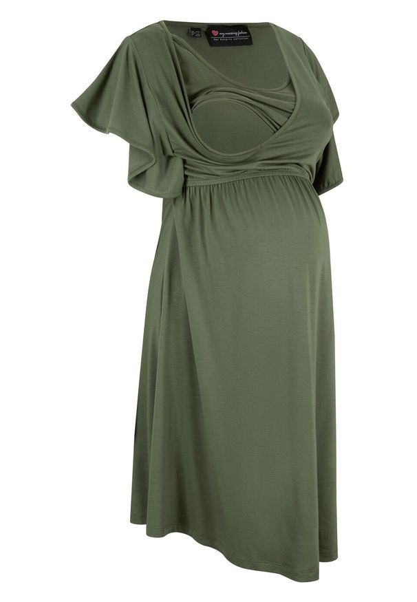 Sukienka ciążowa i do karmienia LENZING™ ECOVERO™ bonprix ciemny khaki. Kolekcja: moda ciążowa. Kolor: zielony. Materiał: materiał