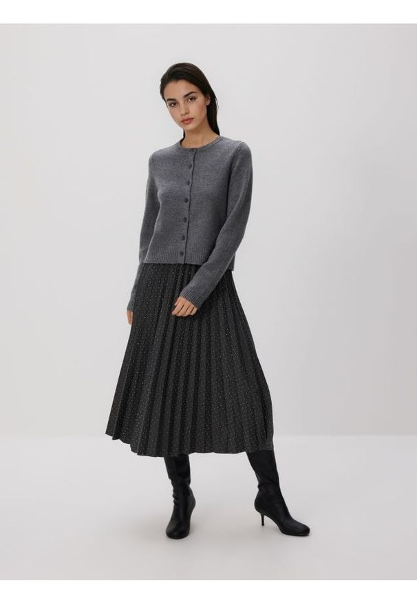 Reserved - Spódnica z aplikacją - ciemnoszary. Kolor: szary. Materiał: dzianina, wiskoza. Wzór: aplikacja