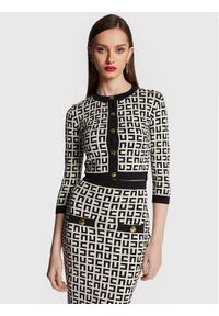 Elisabetta Franchi Kardigan MK-33Z-31E2-V380 Écru Slim Fit. Materiał: syntetyk, wiskoza