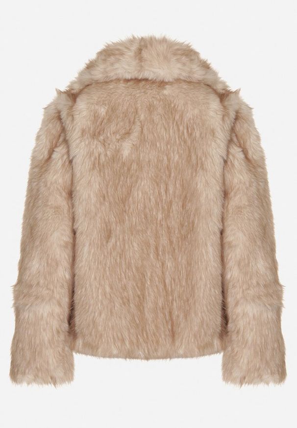 Born2be - Beżowa Kurtka Futerko z Ozdobnym Kołnierzem Talliea. Okazja: na co dzień. Kolor: beżowy. Materiał: futro. Styl: elegancki, klasyczny, casual, wizytowy