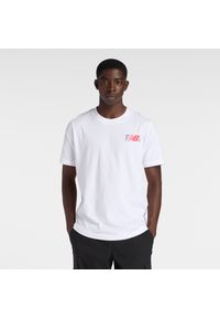 Koszulka męska New Balance MT6179UMWT – biała. Kolor: biały. Materiał: dresówka, bawełna. Wzór: aplikacja #1