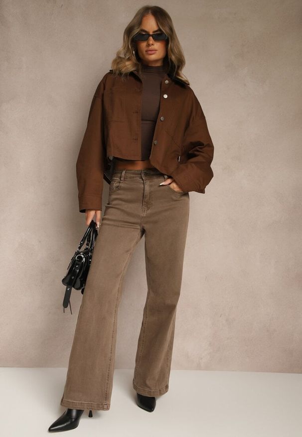 Renee - Brązowe Szerokie Jeansy High Waist z Bawełny Amendrie. Stan: podwyższony. Kolor: brązowy