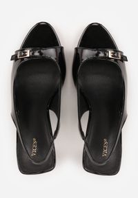 Born2be - Czarne Lakierowane Sandały VICES na Szpilce z Odkrytą Piętą i Klamrą Haziel. Okazja: na co dzień. Zapięcie: klamry. Kolor: czarny. Materiał: lakier. Wzór: koronka. Obcas: na szpilce. Styl: casual, elegancki #2