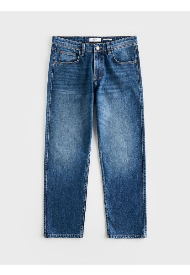 Reserved - Jeansy straight z efektem sprania - niebieski. Kolor: niebieski