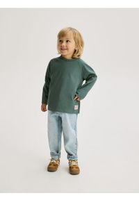 Reserved - Bawełniany longsleeve - morski. Kolor: morski. Materiał: bawełna. Długość rękawa: długi rękaw