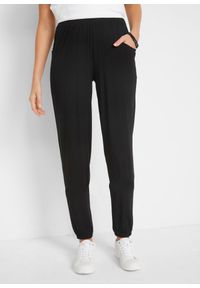bonprix - Spodnie z dżerseju z wygodnym paskiem. Kolor: czarny. Materiał: jersey #1