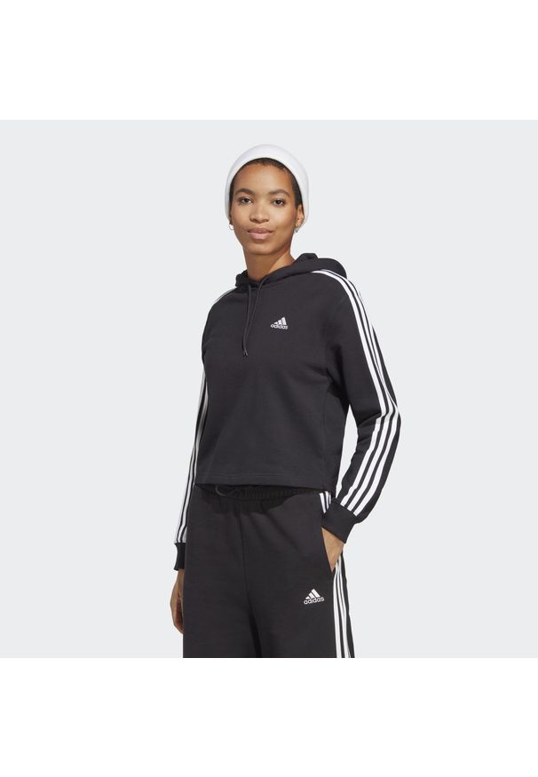 Adidas - Essentials 3-Stripes French Terry Crop Hoodie. Typ kołnierza: kaptur. Kolor: wielokolorowy, czarny, biały. Materiał: materiał. Długość: krótkie