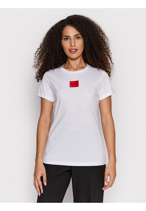 Hugo T-Shirt Logo Label 50456008 Biały Regular Fit. Kolor: biały. Materiał: bawełna