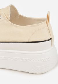 Renee - Beżowe Trampki VICES na Platformie z Ozdobnym Paskiem Wokół Podeszwy Rionira. Zapięcie: pasek. Kolor: beżowy. Materiał: koronka. Obcas: na platformie. Styl: klasyczny #8