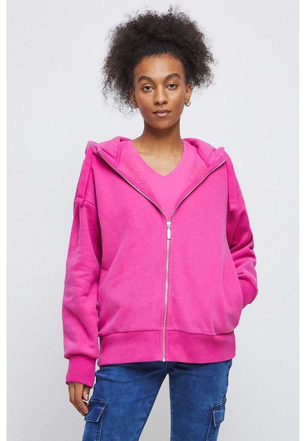 medicine - Medicine bluza damska kolor różowy z kapturem gładka. Typ kołnierza: kaptur. Kolor: różowy. Materiał: dzianina. Wzór: gładki
