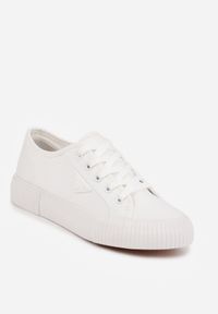 Born2be - Białe Trampki VICES na Grubej Podeszwie z Tłoczeniami z Trójkątną Aplikacją Bolirea. Nosek buta: okrągły. Zapięcie: sznurówki. Kolor: biały. Materiał: materiał. Wzór: aplikacja. Obcas: na obcasie. Wysokość obcasa: niski #6