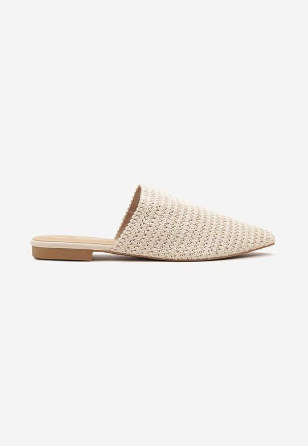 Renee - Beżowe Klapki Mule Ozdobione Plecionką Lisirea. Okazja: na co dzień. Kolor: beżowy. Materiał: jeans. Wzór: aplikacja. Styl: elegancki, casual