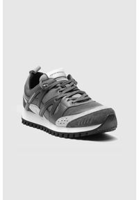 Emporio Armani - EMPORIO ARMANI Szara sneakersy męskie, Rozmiar 40. Zapięcie: pasek. Kolor: szary. Materiał: zamsz, skóra, materiał. Szerokość cholewki: normalna. Wzór: paski