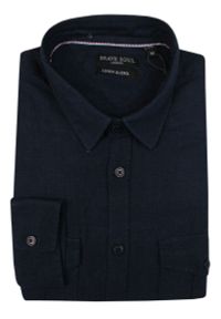 Brave Soul - Granatowa Męska Koszula Weekendowa, Taliowana -BRAVE SOUL- z Lnem, z Kieszonkami, Długi Rękaw. Okazja: na co dzień. Kolor: niebieski. Materiał: wiskoza, len. Długość rękawa: długi rękaw. Długość: długie. Styl: casual #2