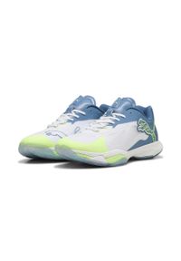Puma - Buty do piłki ręcznej Vantage NITRO™ PUMA White Blue Horizon Fizzy Apple Yellow. Kolor: żółty, biały, wielokolorowy, niebieski