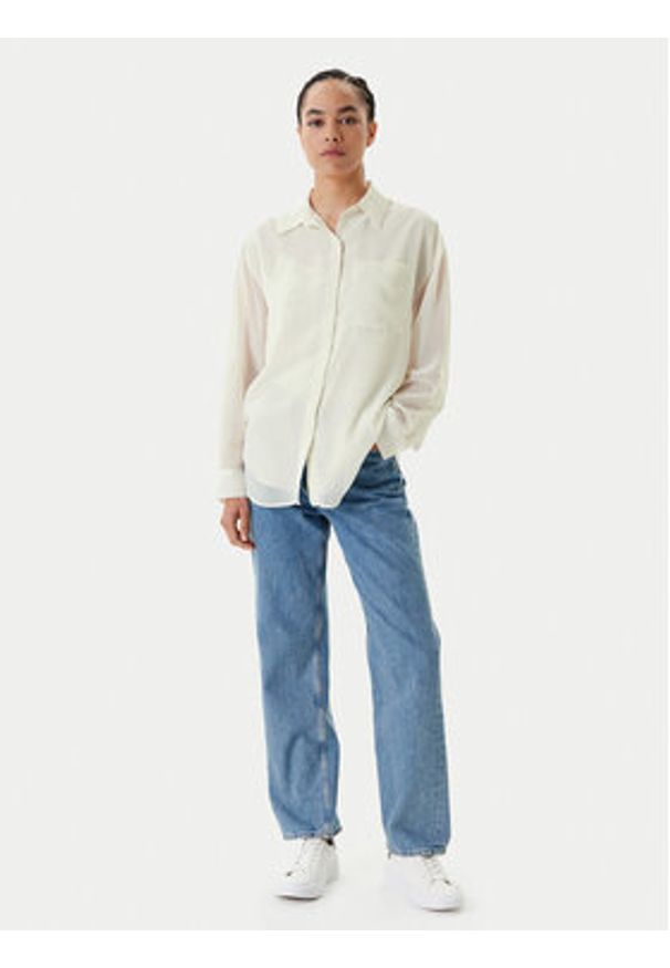 Calvin Klein Koszula LV044B902G Écru Regular Fit. Materiał: syntetyk