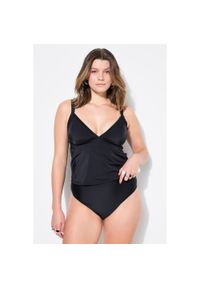 ULLA POPKEN - Damski Top bikini miękkie miseczki błyszczące obszycie. Kolekcja: plus size. Kolor: czarny. Materiał: elastan, poliamid, materiał