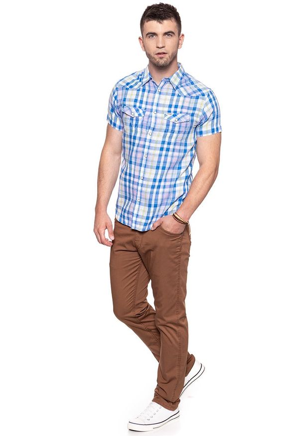 Wrangler - KOSZULA MĘSKA KRÓTKI RĘKAW WRANGLER SS WESTERN SHIRT TURKISH SEA W5A246D86 112130000. Długość rękawa: krótki rękaw. Długość: krótkie. Wzór: kratka