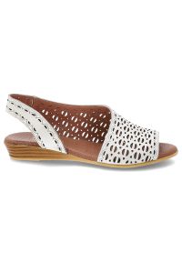 Sandały damskie Artiker, eleganckie ze skóry naturalnej wsuwane na płaskim obcasie, białe, 56C2549. Okazja: na co dzień. Zapięcie: bez zapięcia. Kolor: biały. Wzór: ażurowy. Materiał: skóra. Sezon: lato. Obcas: na obcasie. Styl: elegancki. Wysokość obcasa: niski #6