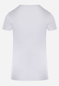 Born2be - Biały Bawełniany T-shirt z Ozdobnym Cekinowym Nadrukiem i Napisami Olumi. Kolor: biały. Materiał: bawełna. Wzór: nadruk, napisy