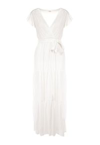 Born2be - Biała Sukienka Cephemus. Kolor: biały. Materiał: materiał. Wzór: jednolity, gładki. Sezon: lato. Typ sukienki: rozkloszowane, kopertowe. Styl: wakacyjny. Długość: maxi #6