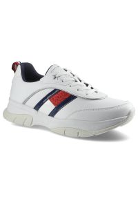 TOMMY HILFIGER - Białe Sneakersy Tommy Hilfiger Damskie Modne Buty. Kolor: biały. Materiał: materiał, skóra ekologiczna, jeans. Szerokość cholewki: normalna. Wzór: aplikacja, kolorowy