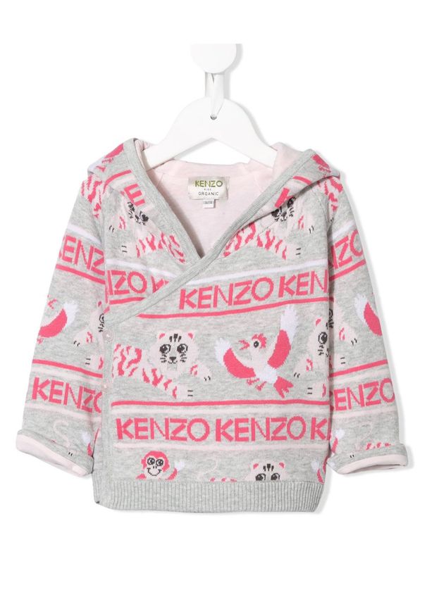 Kenzo kids - KENZO KIDS - Kolorowa bluza z kapturem 0-3 lat. Typ kołnierza: kaptur. Kolor: szary. Materiał: bawełna, dresówka, prążkowany. Długość: długie. Wzór: kolorowy. Sezon: lato