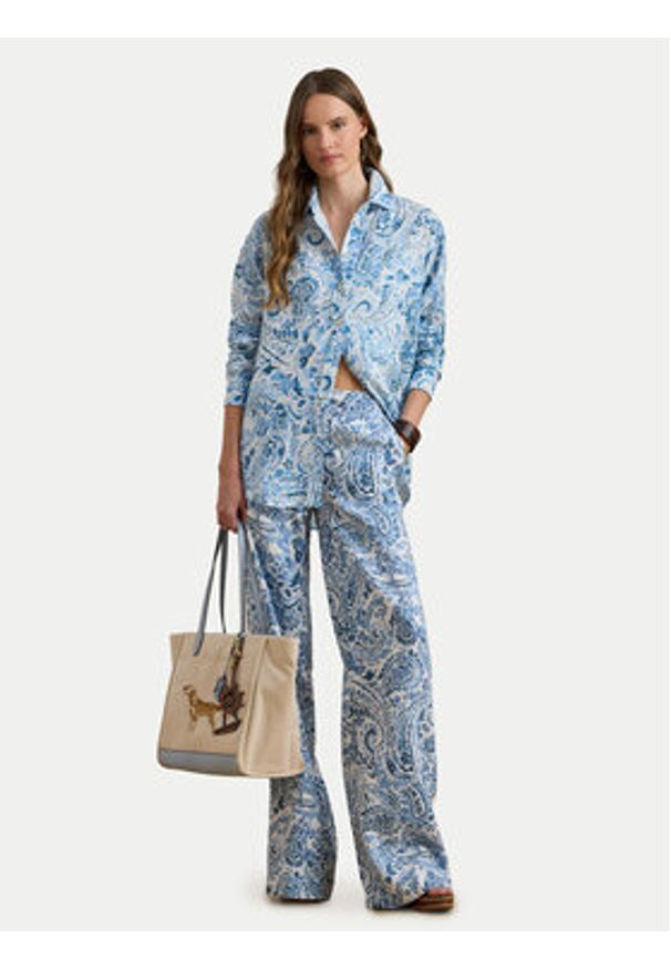 Lauren Ralph Lauren - LAUREN RALPH LAUREN Spodnie materiałowe 200P08927001 Niebieski jasny Wide Leg. Kolor: niebieski. Materiał: len