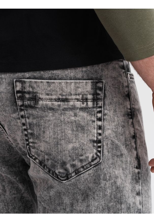 Ombre Clothing - Spodnie męskie jeansowe marmurkowe z surowo wykończoną nogawką SLIM FIT - szare V1 OM-PADP-0146 - XXL. Kolor: szary. Materiał: jeans