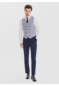 Pako Lorente - PAKO LORENTE - Granatowa dwurzędowa kamizelka w drobną kratę. Okazja: na co dzień. Kolor: niebieski. Materiał: poliester, wiskoza. Wzór: kratka. Styl: casual #9