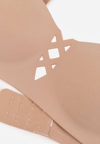 Renee - Ciemnobeżowy Biustonosz o Gładkim Wykończeniu z Imitacją Wiązania Azisene. Kolor: beżowy. Materiał: koronka. Wzór: gładki #3