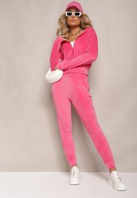 Renee - Fuksjowy Dresowy Komplet z Weluru Spodnie i Bluza z Kapturem na Suwak Styrena. Kolor: różowy. Materiał: welur, dresówka #5