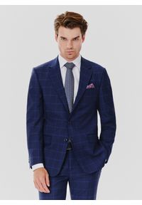 Pako Lorente - PAKO LORENTE – Granatowa marynarka garniturowa w niebieską kratkę. Okazja: na wesele, na ślub cywilny, na komunię. Kolor: niebieski. Materiał: poliester, wełna, lycra. Wzór: kratka #5