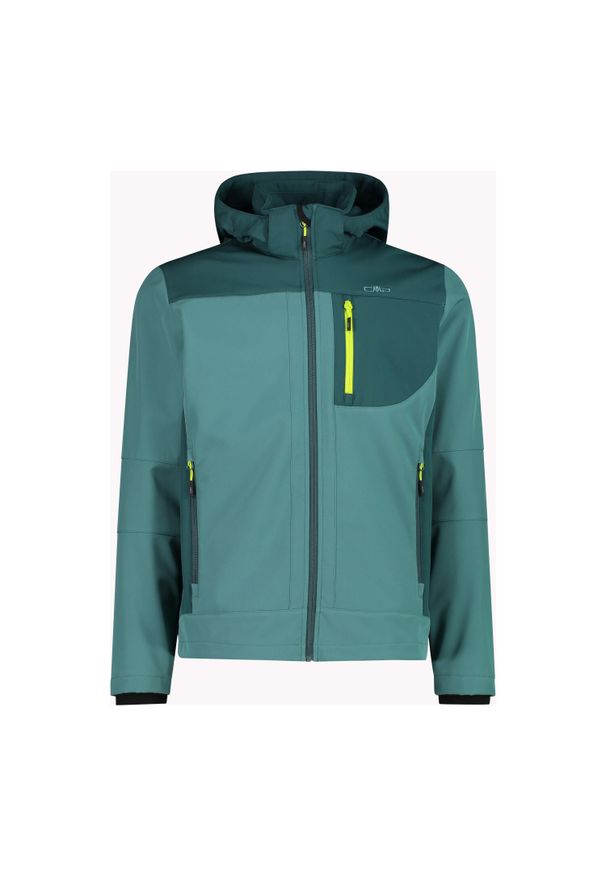 Kurtka z zamkiem błyskawicznym z kapturem CMP. Typ kołnierza: kaptur. Kolor: zielony. Materiał: softshell. Sport: turystyka piesza