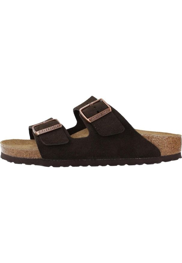 Klapki damskie Birkenstock Arizona Leve Mocca. Zapięcie: klamry. Kolor: brązowy. Materiał: skóra. Szerokość cholewki: normalna. Styl: elegancki