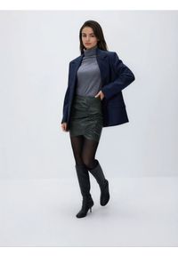 Reserved - Spódnica z marszczeniem - ciemnozielony. Kolor: zielony. Materiał: skóra #1