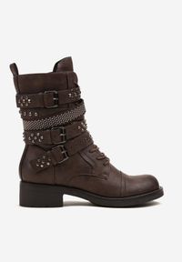 Renee - Brązowe Botki Workery Ozdobione Nitami i Klamrami Tullavia. Okazja: na co dzień. Zapięcie: klamry. Kolor: brązowy. Materiał: jeans, skóra. Wzór: aplikacja. Styl: casual #4